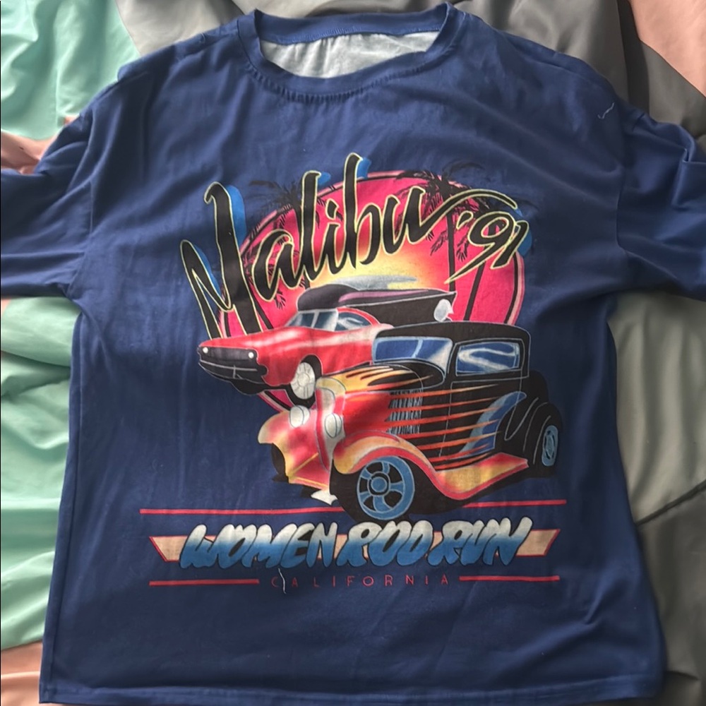Blue Graphic T-Shirt with Vintage Car Design
